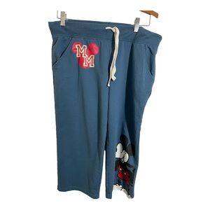 Disney Mickey Mouse womens Capri sweats drawstring waist. Blue. Size Large